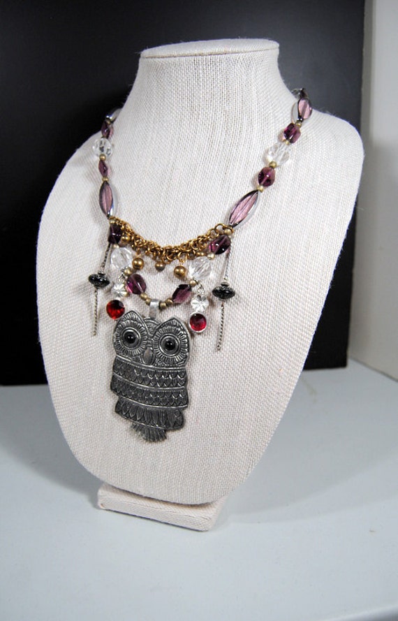 Necklace Silver Owl Vintage Assemblage Jewelry