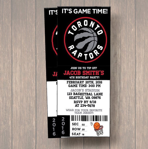 12 PER PACK Birthday Party Invitations, Toronto Raptors Birthday Ticket