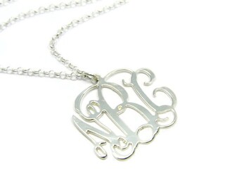 Monogram Necklace. 1.5" Personalized Initial necklace. Sterling silver 925 monogram necklace. Monogram jewelry. Initial jewelry. Gift ideas
