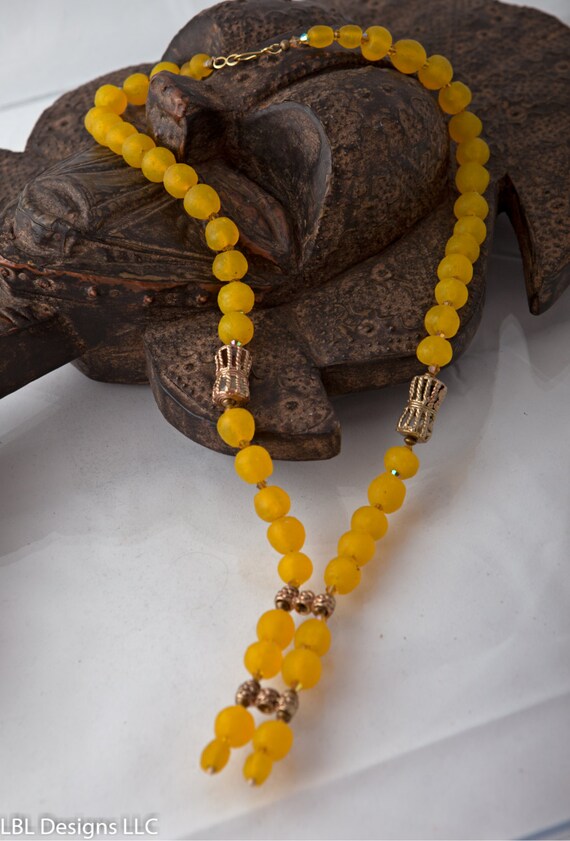 African jewelry Ethnic jewelry Ghana yellow glass beads