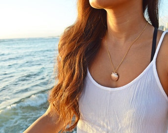Gold Plated Sea Shell Locket Necklace - Mermaid Necklace, Nautical Necklace, Beach Jewelry, Seashell Jewelry, Mermaid Locket