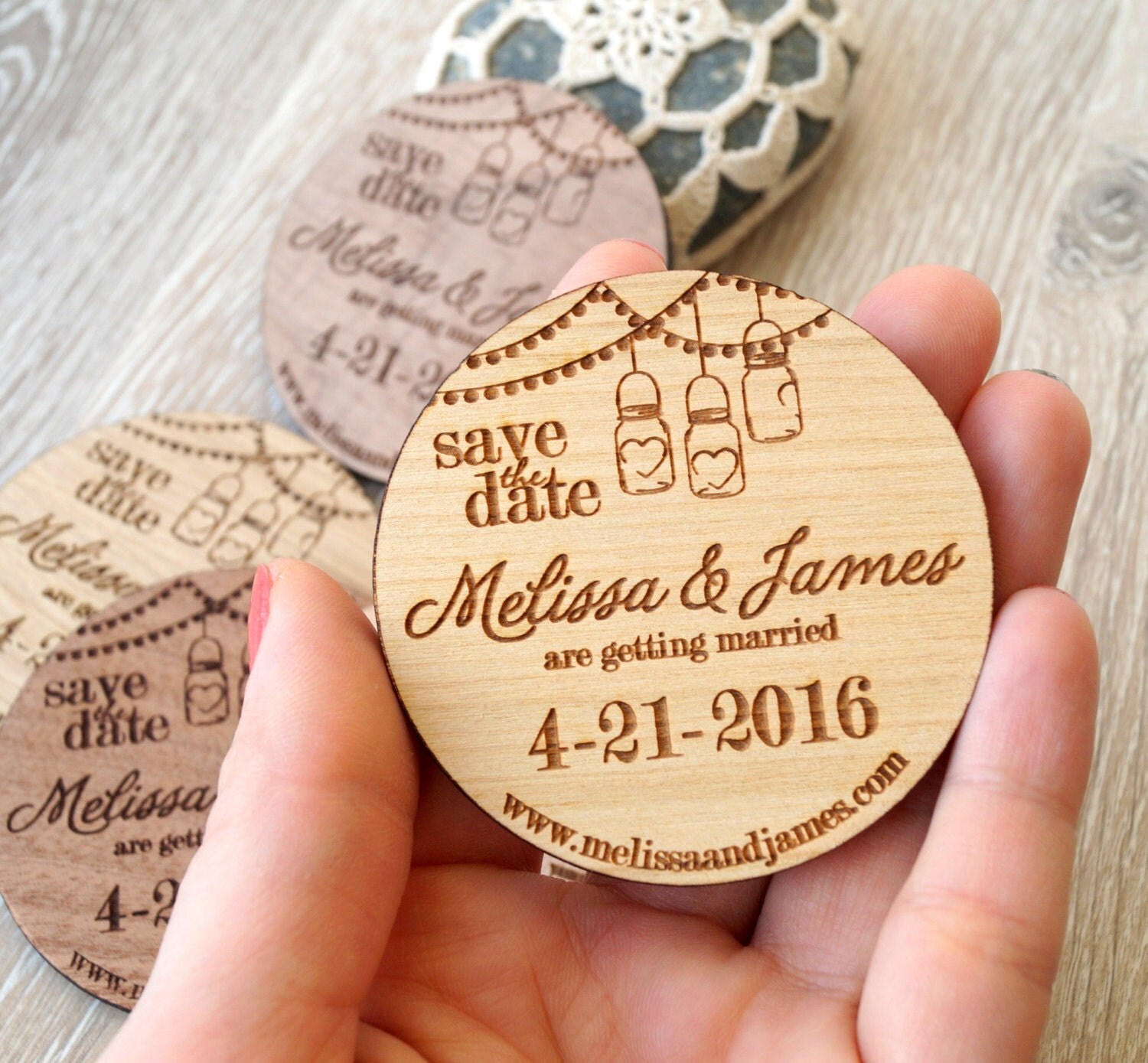 Wooden Save the Date Magnets Mason Jar Design Wood Save The