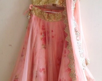Sequin floral lehenga in peach