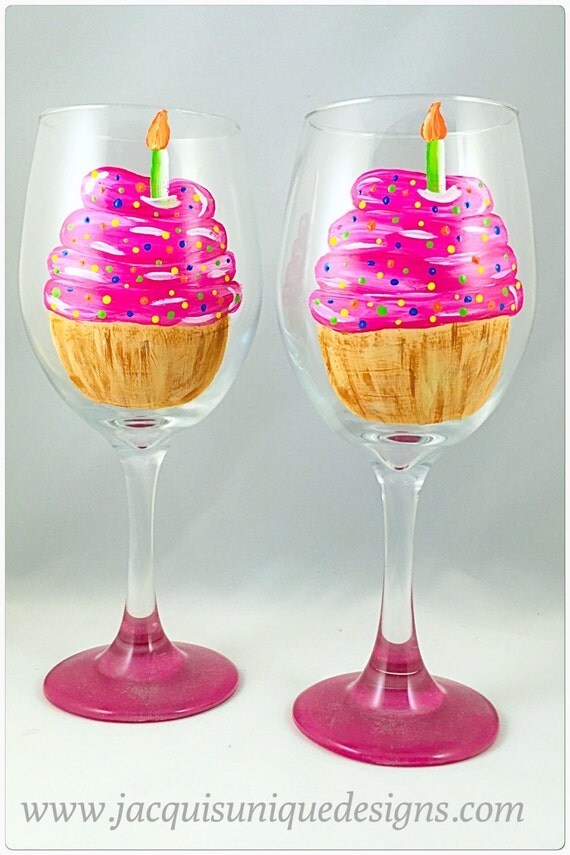 Cupcake birthday wine glass Set of two
