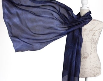 Navy blue evening silk wrap / midnight blue scarf for women / large dark blue silk veil / chic silk scarf
