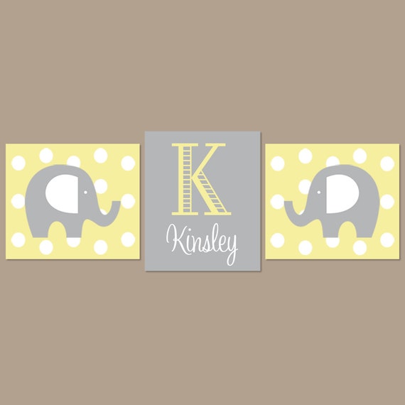 Elephant Nursery WALL ART Elephant Nursery DECOR Yellow Gray