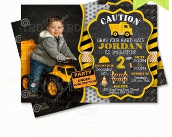 Construction Birthday Invitation, Dump Truck Invitation, Chalkboard Invitation - Style 3 - YOU PRINT