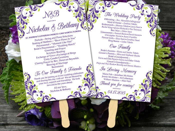 DIY Wedding Program Fan Template Order of Ceremony Program
