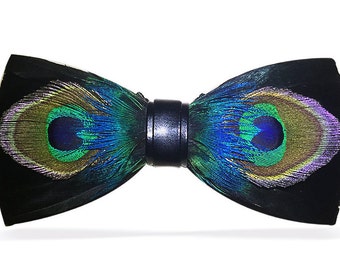 Real Peacock Feathers Handmade Bowtie Unique bow tie