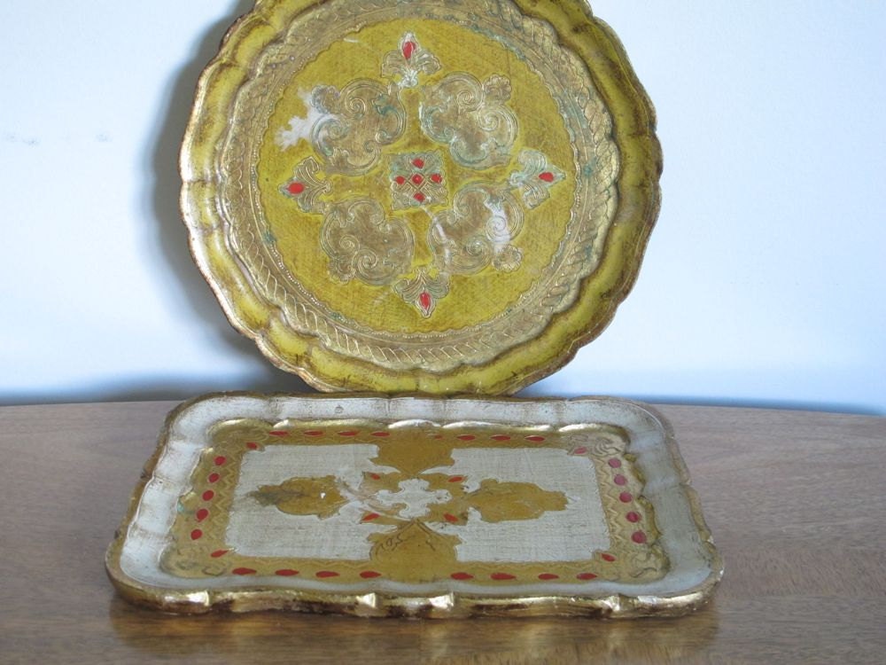 2 Small Florentine Trays Made In Italy Serving Tray Gold Tray