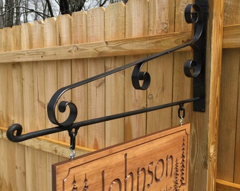 Large 28" Wide Wrought Iron Sign Hanger Outdoor Wooden Carved Sign Display Metal Sign Wall Bracket Handmade in the USA Scroll Sign Bracket