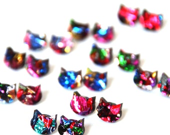 Mini Galaxy Cat Earrings · Space Cat · Multicoloured Cat Earring · Kaleidoscope Glitter Cat · Mini 10mm