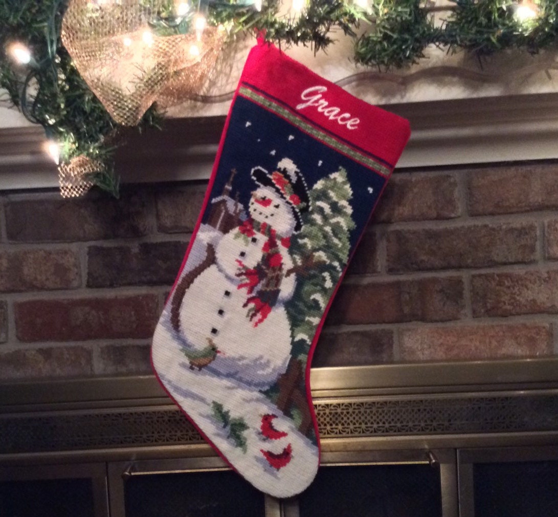 Snowman needlepoint Christmas stockings Personalized