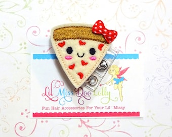 Pizza ID Badge-Embroidered Felt Badge Reel-Pizza Badge- Felt Applique-Retractable ID Badge Holder- Badge Reel Clip (Set of 1)