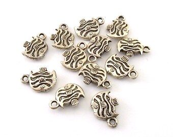 12 Antique Silver Little Fish Charms