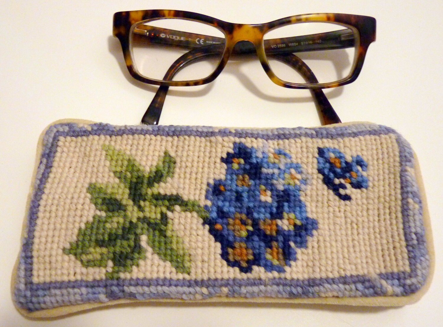 Vintage Needlepoint Glasses Sunglasses Case Hydrangea or