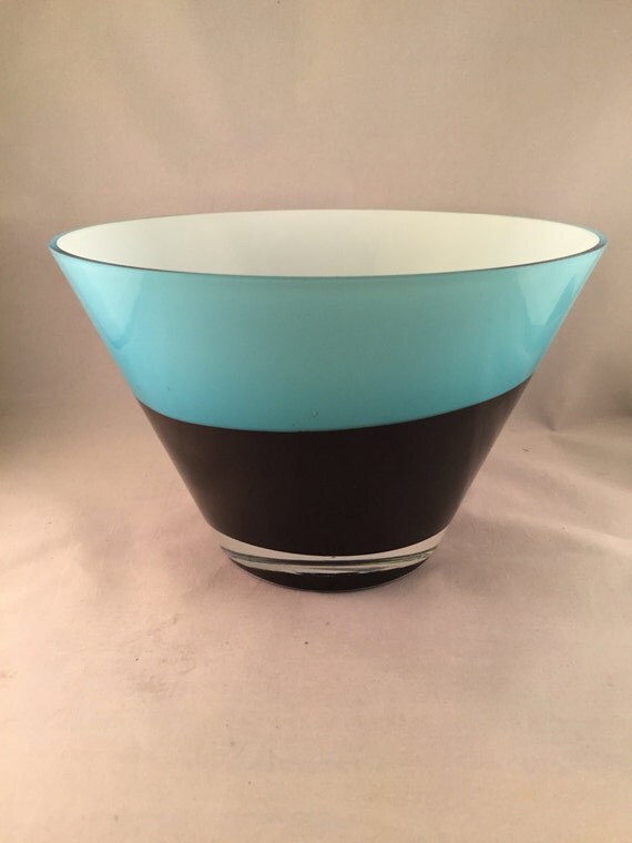 Vintage Large Hand Blown Glass Bowl Made in Poland