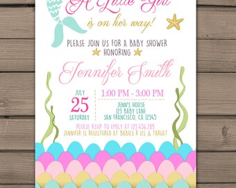 Mermaid baby shower invitation Under the sea baby shower invitation its a girl baby shower Mermaid tail Pink Gold Digital PRINTABLE mer