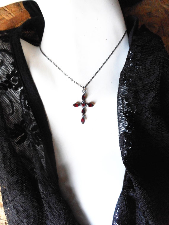Garnet necklace garnet cross necklace cross necklace garnet