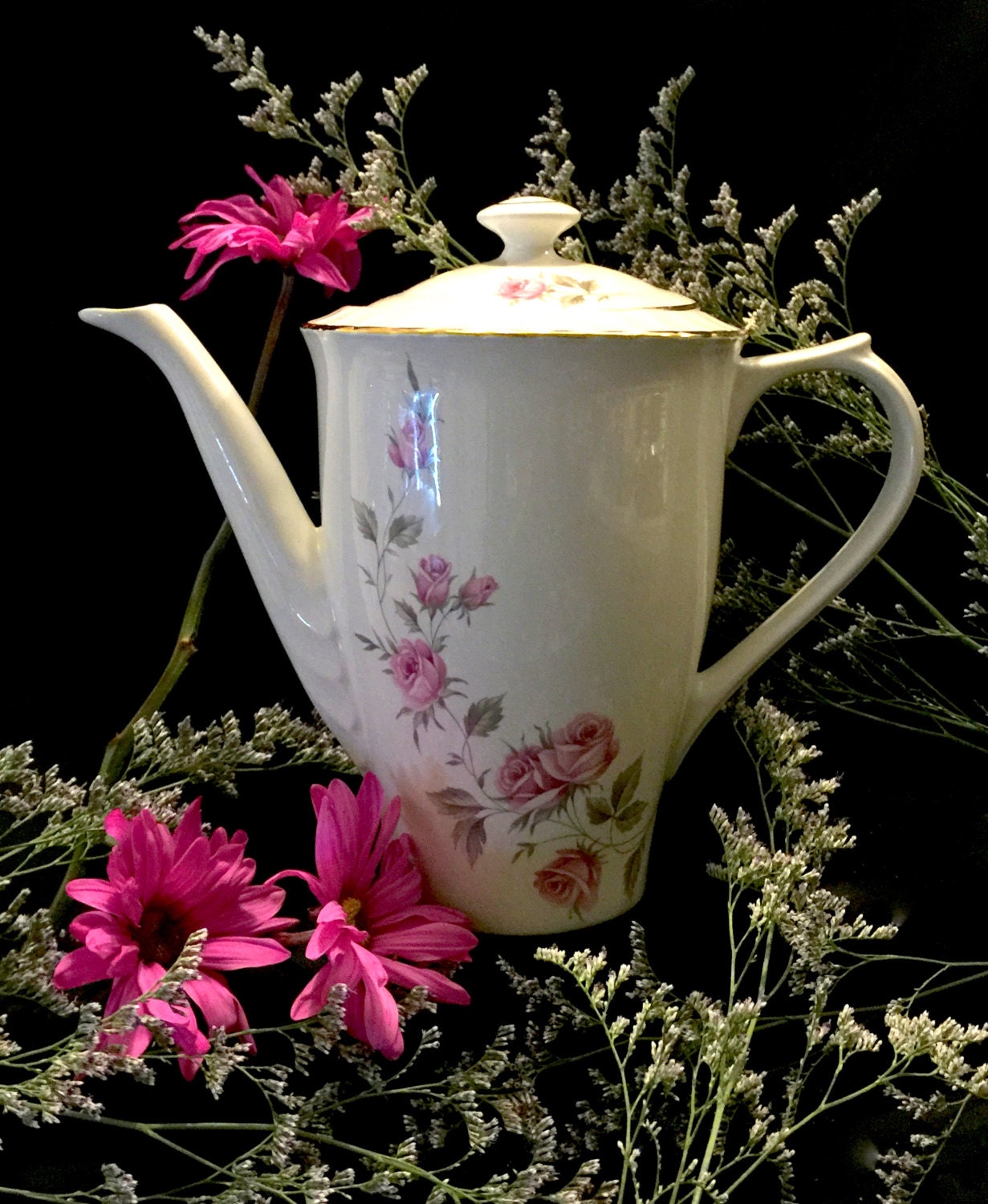 Spanish porcelain teapot rose España Pontesa china moda