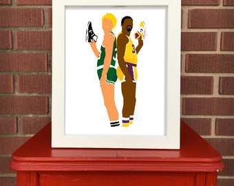 Magic Johnson & Larry Bird print, Digital Illustration, Pop culture print, Sports art, 8x10, LA Lakers Boston Celtics, Converse Weapon,