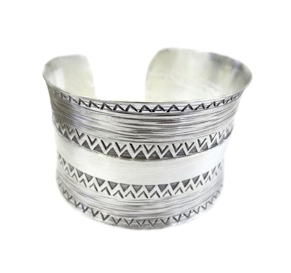 Sterling Silver Wide Cuff Bracelet Handmade Ethnic Oxidized