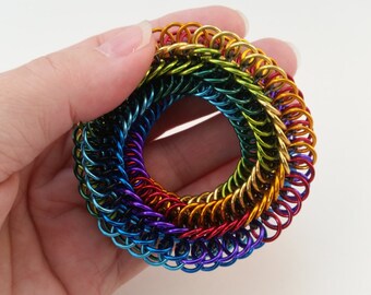 Infinity Rose Fidget Toy "The Coolest Fiddle Toy Ever" in Rainbow Colors w/Black, Chainmaille Toy, Chain Mail Toy, Fidget Toy, Fiddle Toy