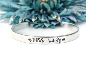 Boss Lady Hand Stamped Cuff Bracelet | Hand Stamped Jewelry | Aluminum Jewelry | Girl Boss | Gift For Boss | Hustle Like A Boss | Boss Babe