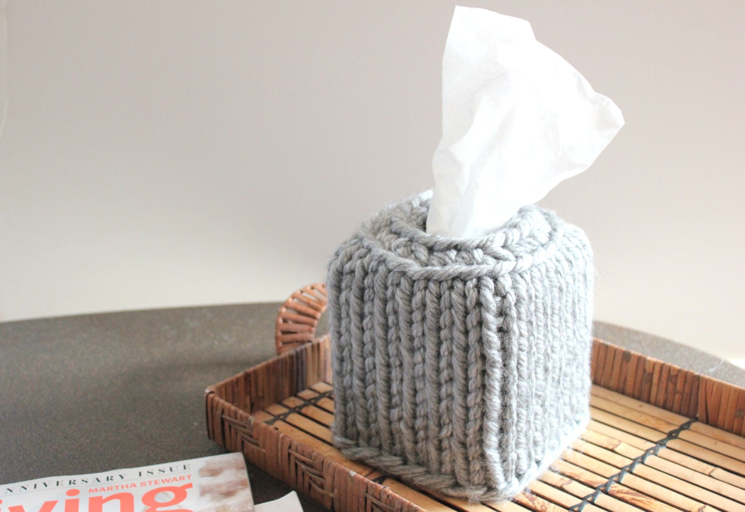 Crochet Gray Tissue Box Cover Kleenex Cover Knit