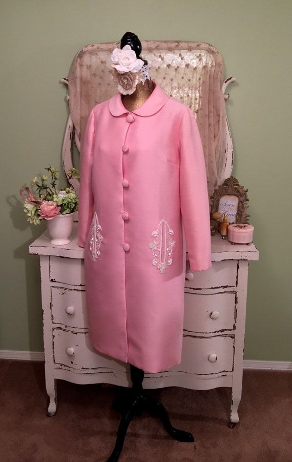 60s Beaded Coat 1960s Pink Coat Elegant by SownThreadsClothing