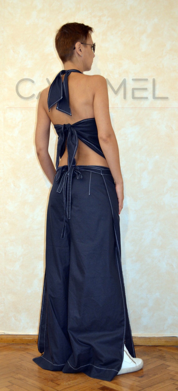 open back pant suit