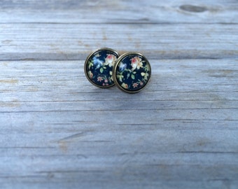 Rose Floral earrings, stud earrings, Flower stud earrings, cabochon earrings, 12mm earrings, Gifts for her, Valentines Earrings