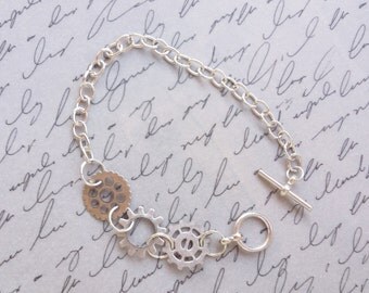 Steampunk Gear Bracelet, Cogs and Gears, Steampunk Jewelry, Silver Bracelet, Steampunk Bracelet, Gear Bracelet, Handmade Jewelry