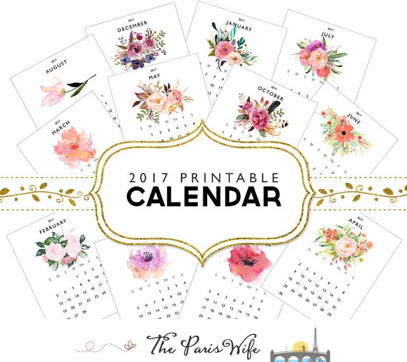 calendar design own Calendar Calendar 2017 Floral Download Calendar Instant Monthly