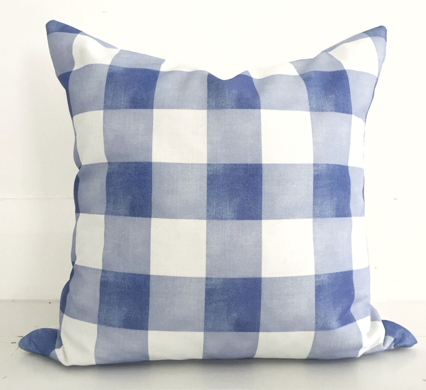 Porcelain blue gingham check cushion cover designer cushion