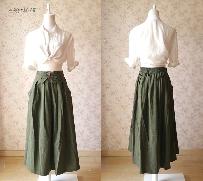 green maxi skirt linen