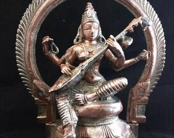 Large Bronze Saraswati Goddess Statue Buddha Hindu Knowledge Music Arts Wisdom Lotus Rare Museum Quality Cast