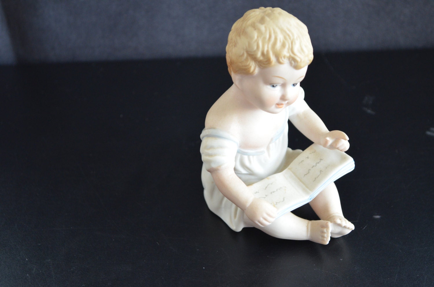 Bisque Piano Baby Figurine Baby Boy with Book Mid Century
