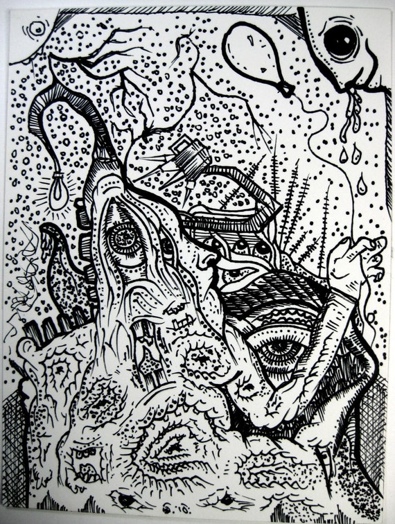 scary illustration black and white weird art alien art