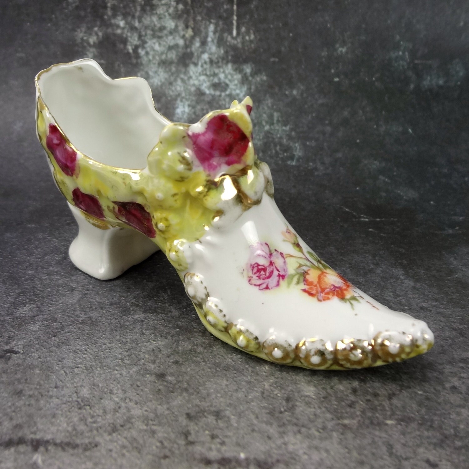 Vintage Porcelain Victorian Shoe // Gilted Floral Slipper