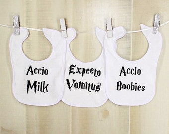 Harry Potter Baby Bibs - Accio Boobies Accio Milk Expecto Vomitus - Funny Bibs Funny Baby Shower Gift
