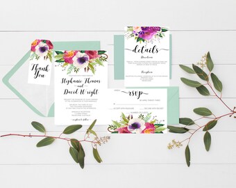 wedding invitations Printable wedding invitations Wedding suite floral wedding invitation suite wedding invitation set Wedding Stationery