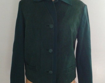 SALE /// Vintage 1960's Bleyle Vetrix Dark Green Knit Jacket Cardigan Suede Front Panels Sz Med Mod Minimalist