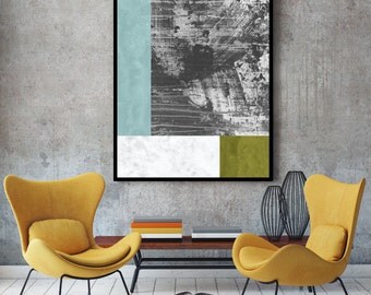 Large abstract print, grey prints, geometric wall art, large art, grey wall art, grey and gold, grey and yellow wall art, abstract, poster