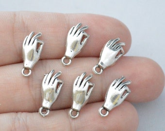 10 Pcs Okay Hand Charms Antique Silver Tone 17x7mm - YD1064