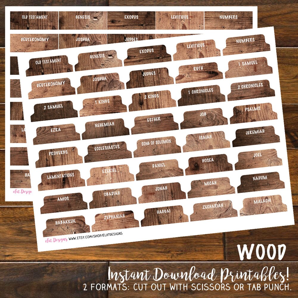 DIY Printable Single Sided Bible Tabs Wood Bible
