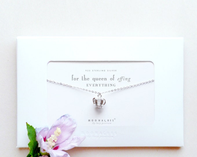 For the Queen | Silver Crown Necklace Message Card Jewelry Best Friend Sister Co Worker Boss Princess Humor Funny Birthday Gift