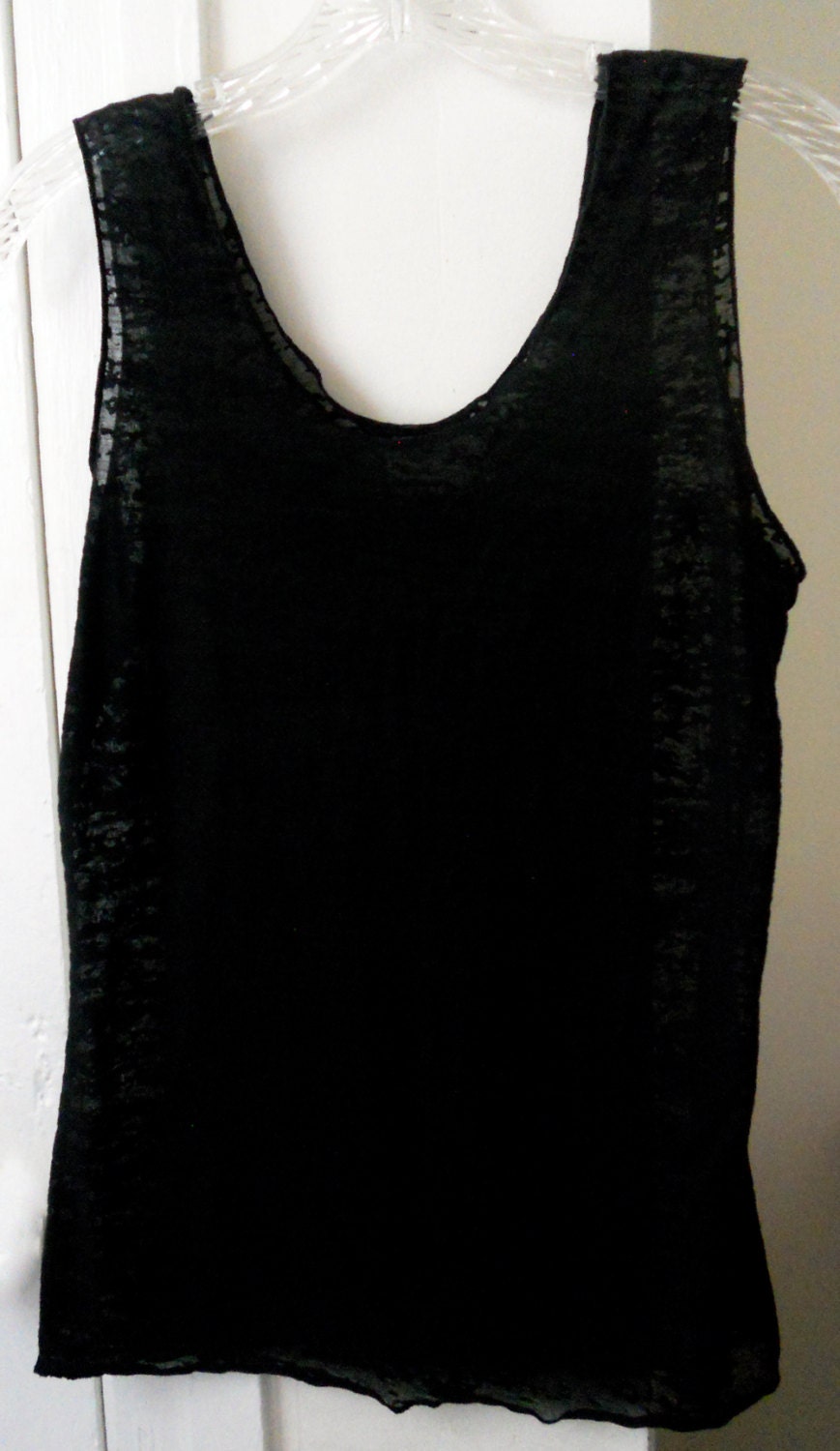 Black Tank Top Handmade Vintage Burnout Worn Look Tunic Top