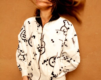 vintage KEITH HARING style pop WILD faux fur lined jacket coat