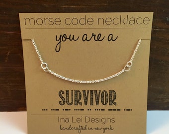 Morse Code Necklace - Survivor, Breast Cancer Survivor Necklace, Survive Breast Cancer Gift, Breast Cancer Support Gift